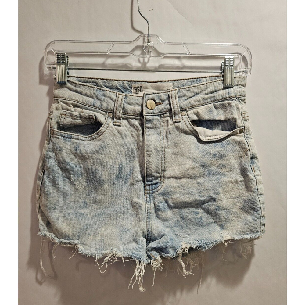 RSQ Curvy High Rise Frayed Tie Dye Denim Shorts Women's Size 26 Light Blue